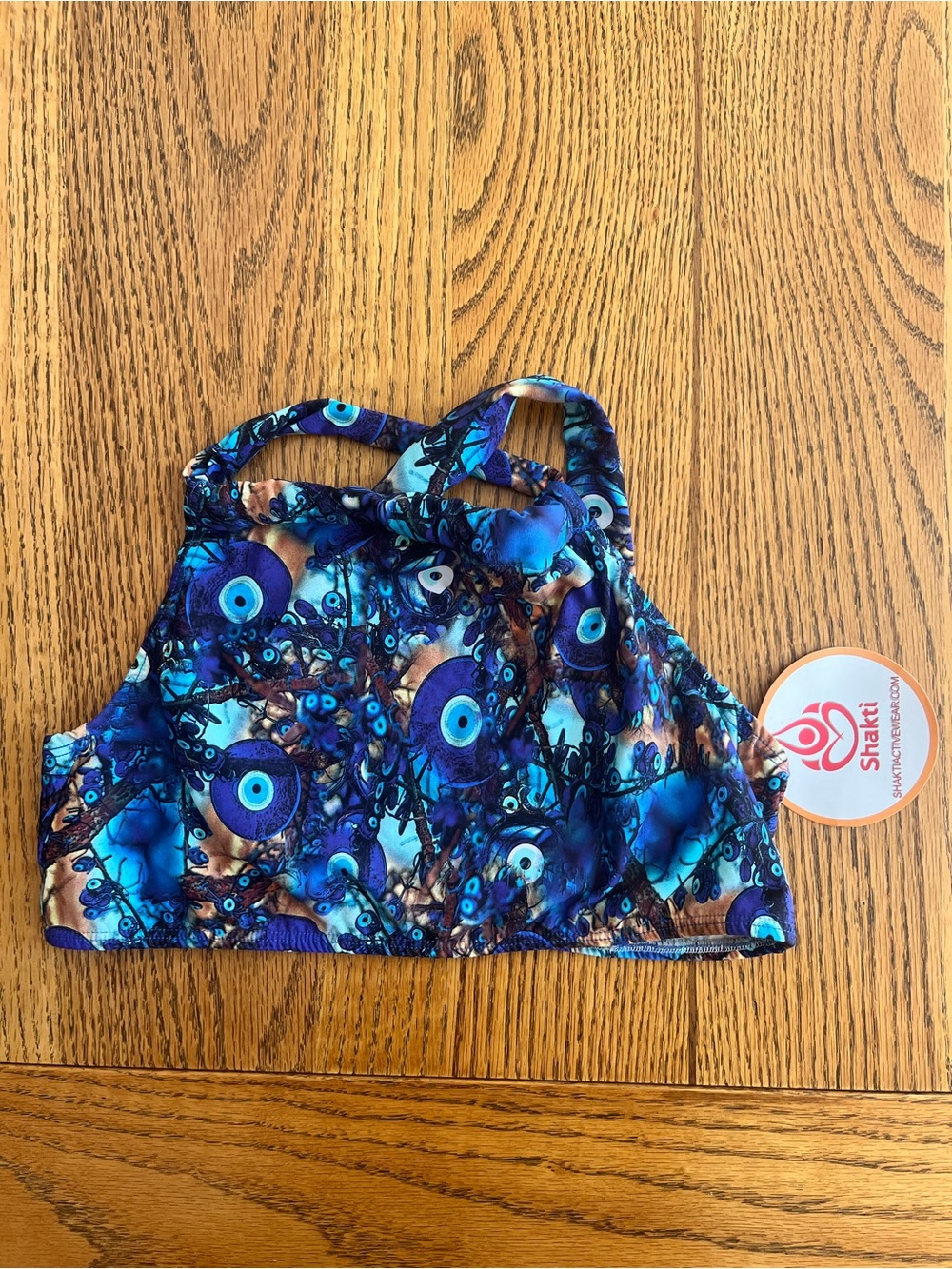 Shakti activewear Blue Teal Evil Eye High-Neck Crop Tank